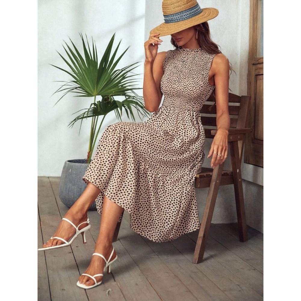 Rose All Over Print Shirred Ruffle Hem Dress - Picture 1 of 13